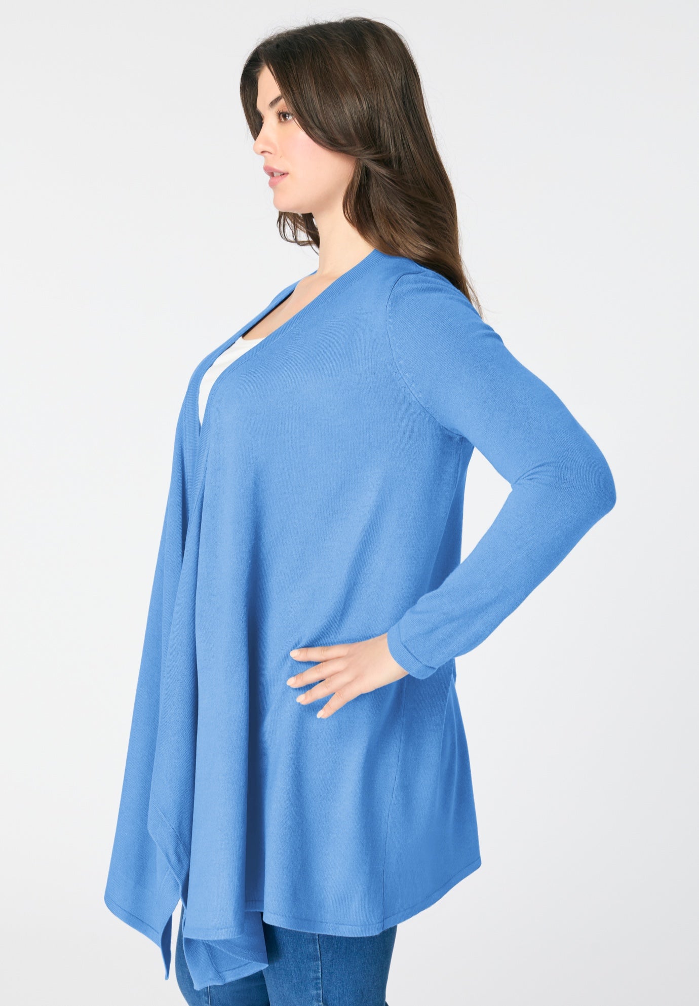 Plus Size Lightweight Handkerchief Hem Cardigan Sweater image number 2