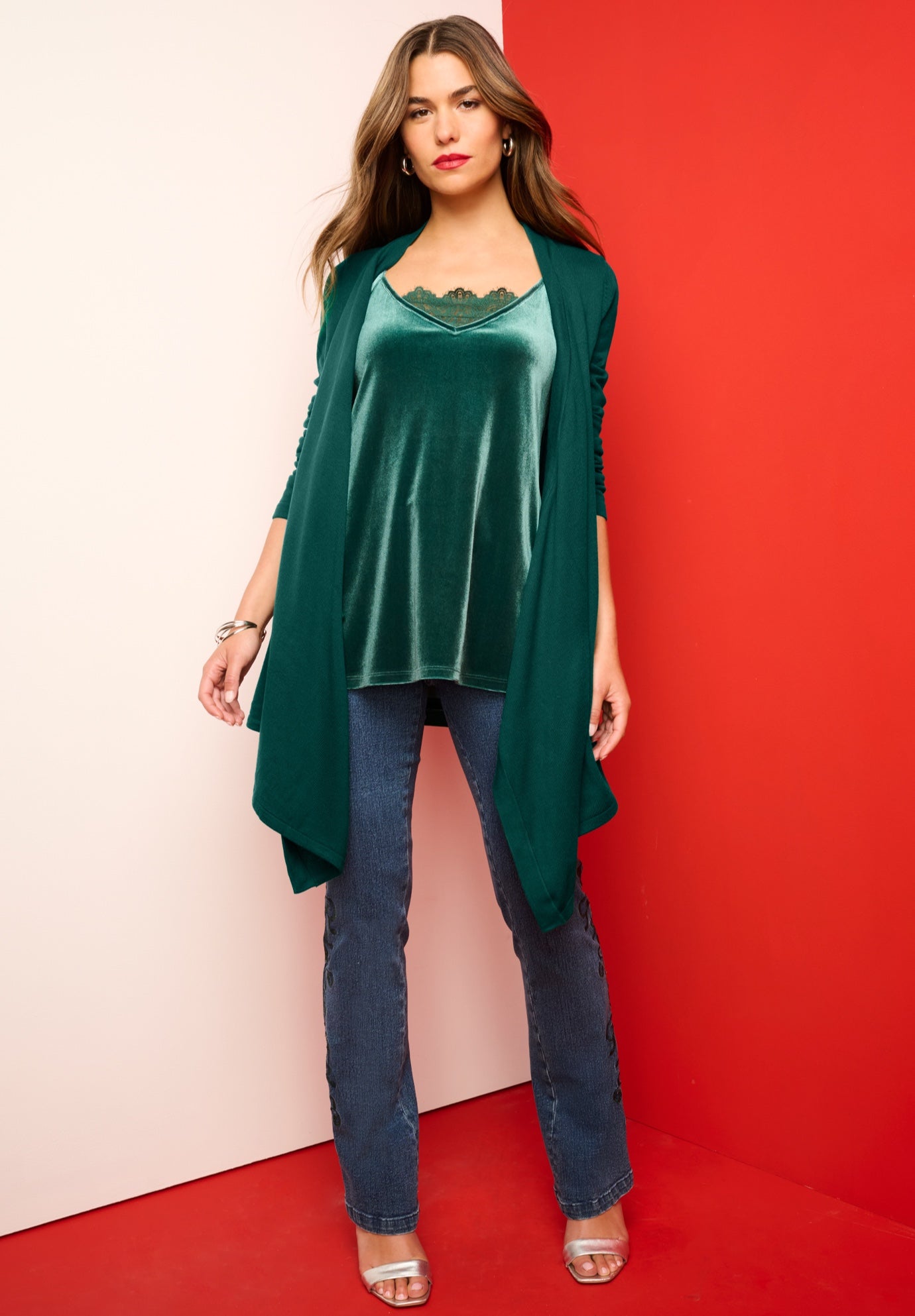 Plus Size Lightweight Handkerchief Hem Cardigan Sweater image number 0