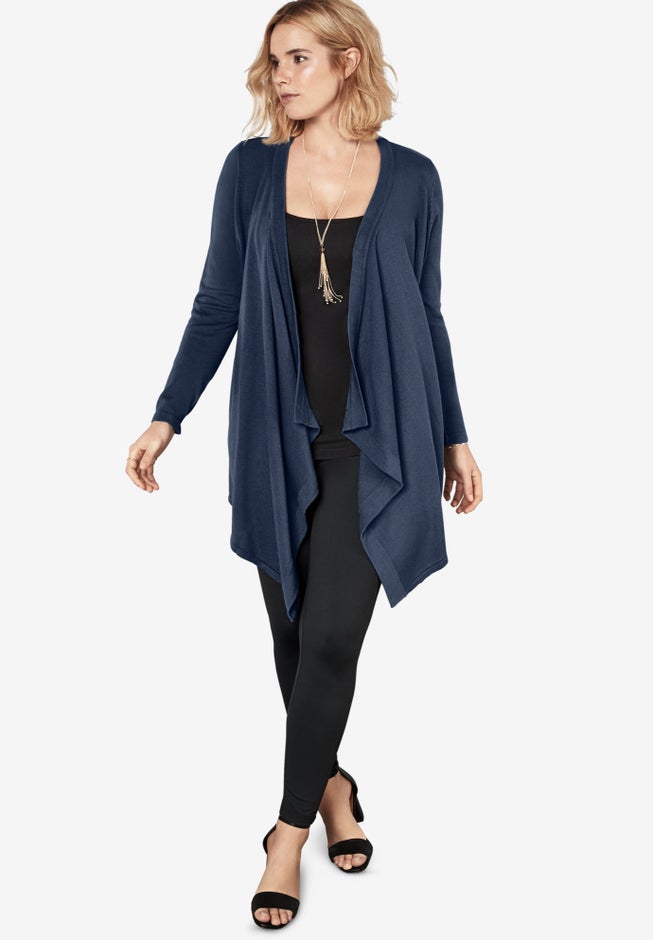 Plus Size Lightweight Handkerchief Hem Cardigan Sweater image number 0