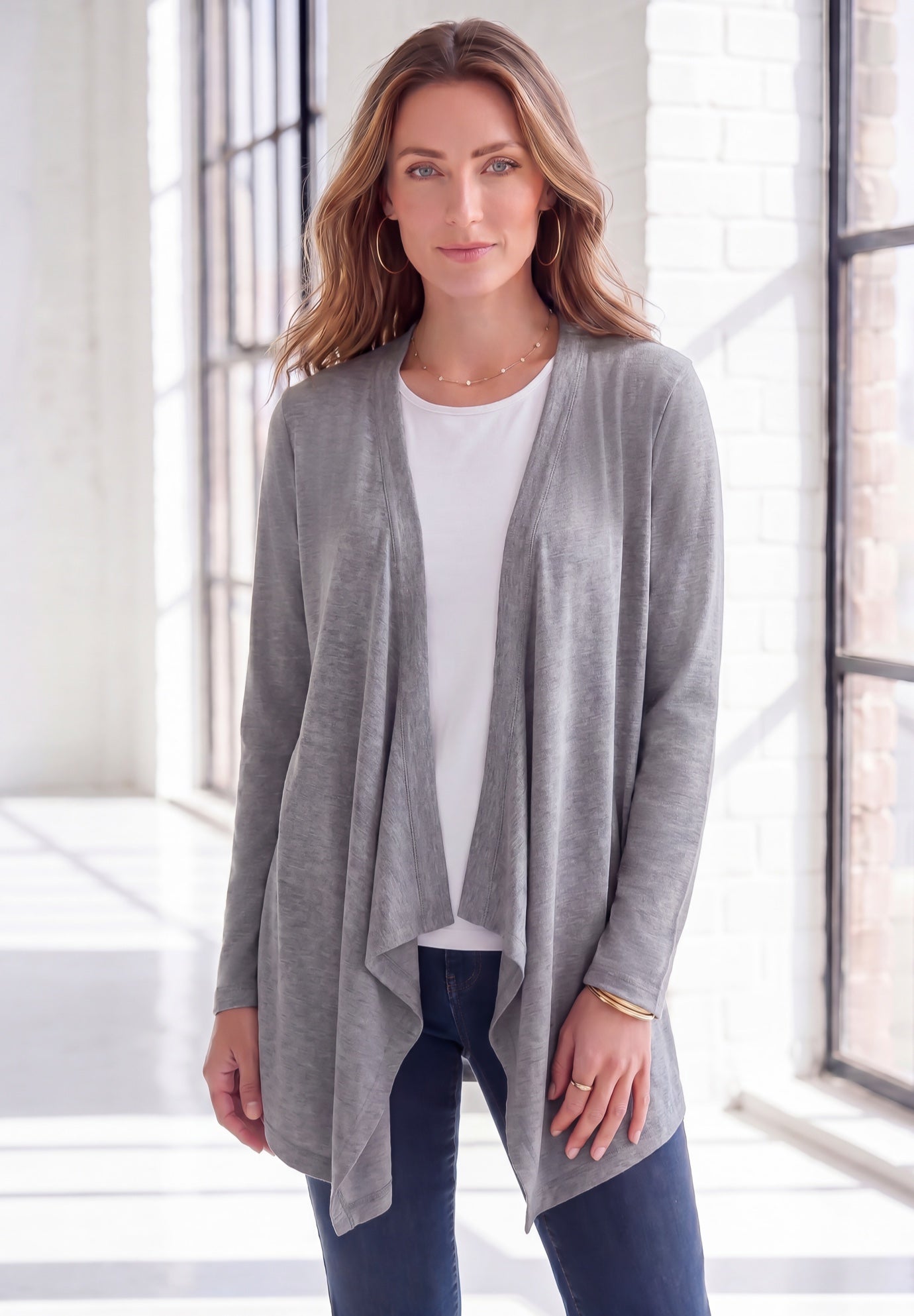Plus Size Lightweight Handkerchief Hem Cardigan Sweater image number 0