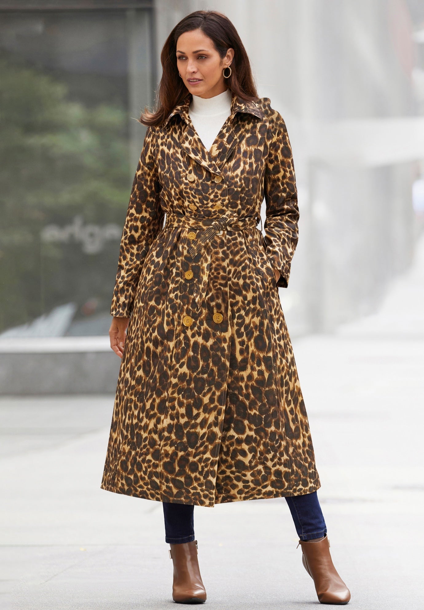 Double-Breasted Long Trench Raincoat image number 0