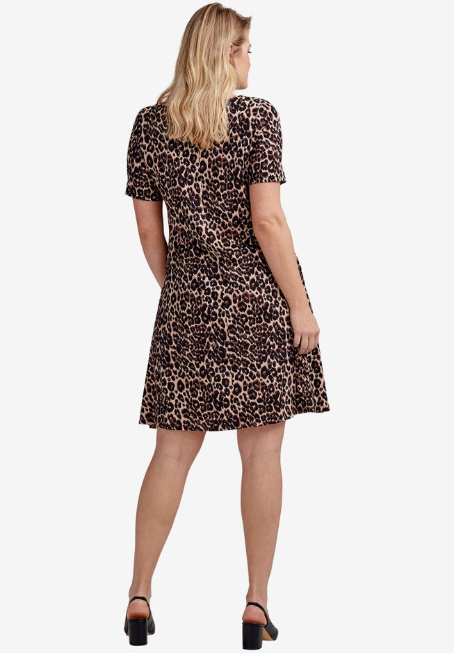 Stretch Knit Scoop Neck Short Sleeve A Line Dress image number 1