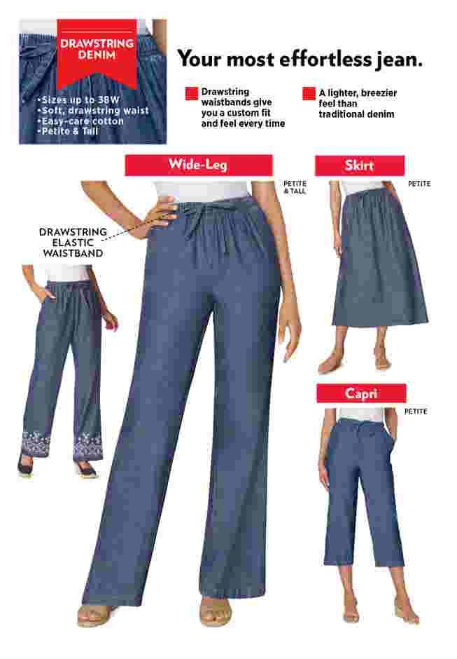 Womens Plus-Size Wide-Leg Drawstring Denim Pants image number 2
