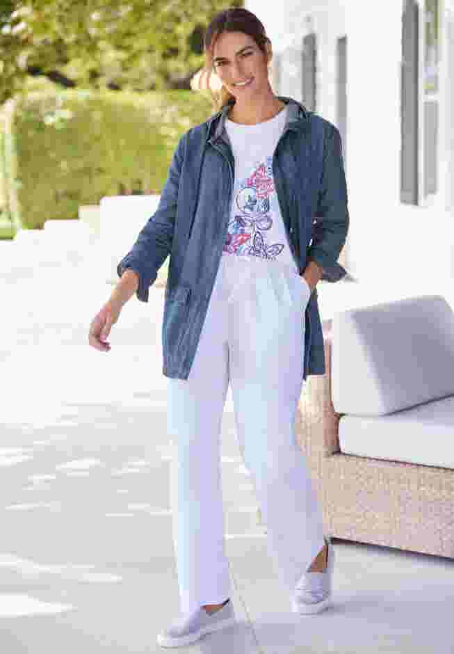 Womens Plus-Size Wide-Leg Drawstring Denim Pants image number 4