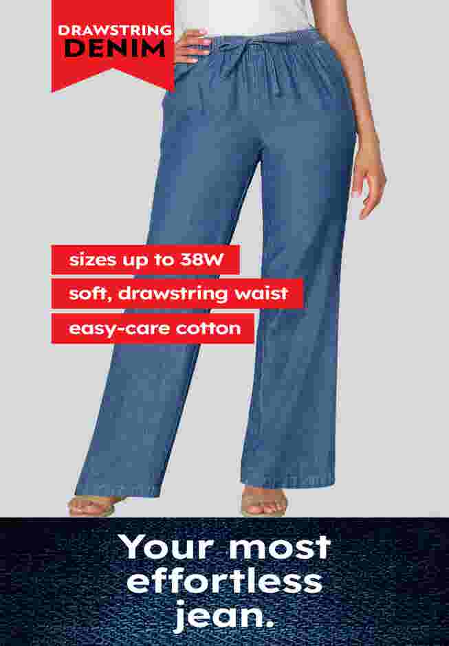 Womens Plus-Size Wide-Leg Drawstring Denim Pants image number 3