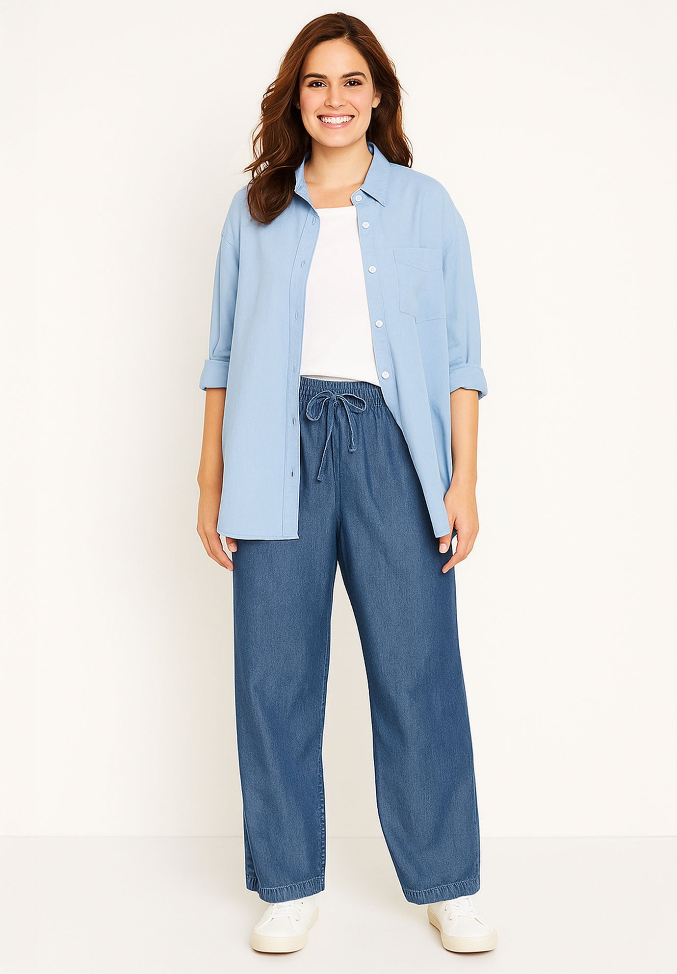 Wide-Leg Drawstring Denim Pants image number 0