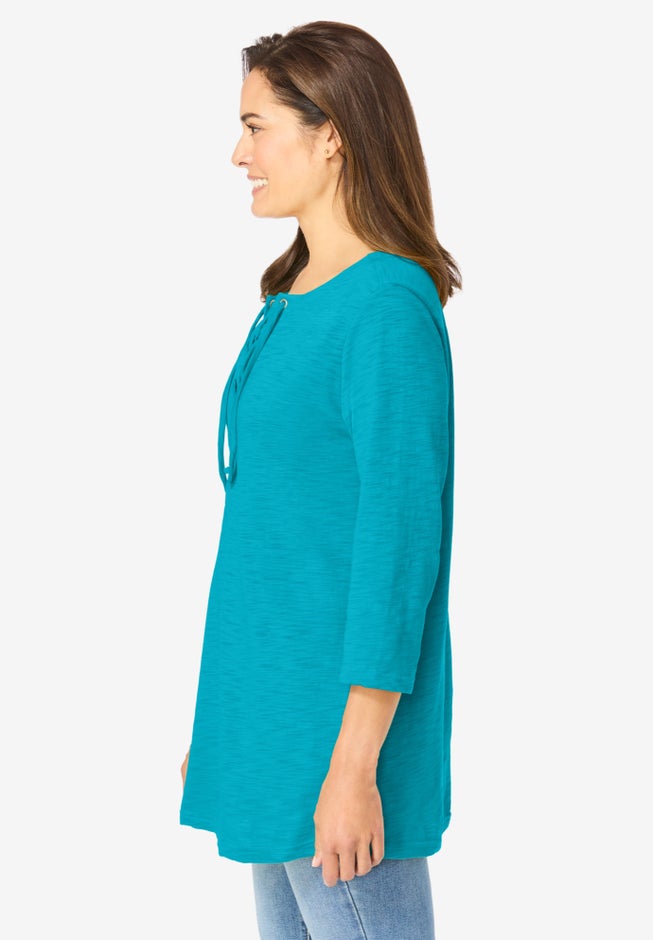 Lace-Up Three-Quarter Sleeve Tee image number 2