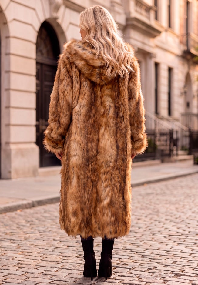 Plus Size Hooded Faux Fur Coat image number 3