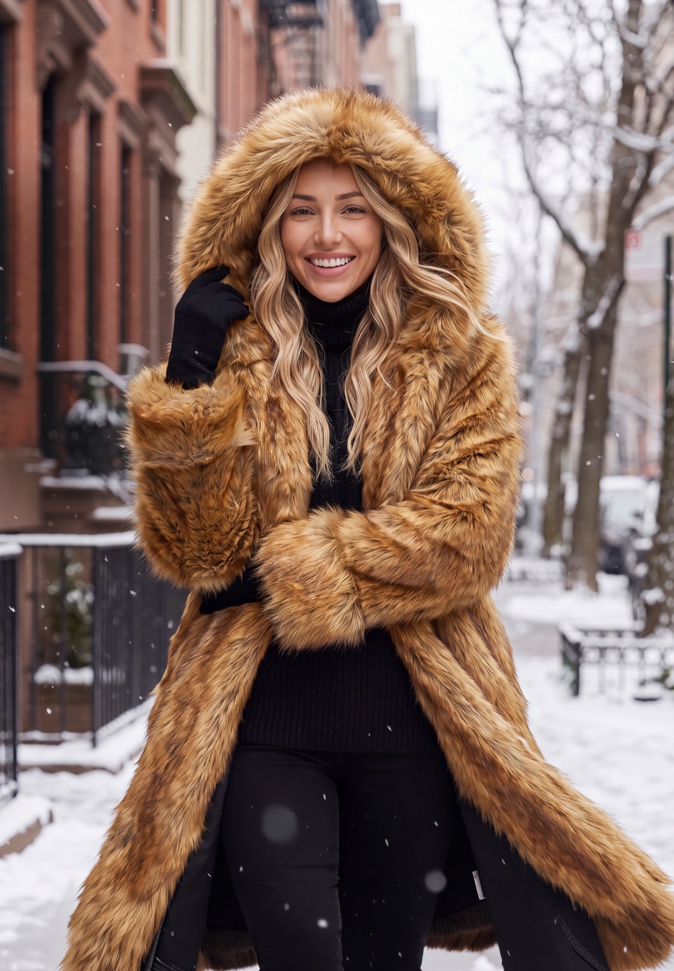 Plus Size Hooded Faux Fur Coat image number 4