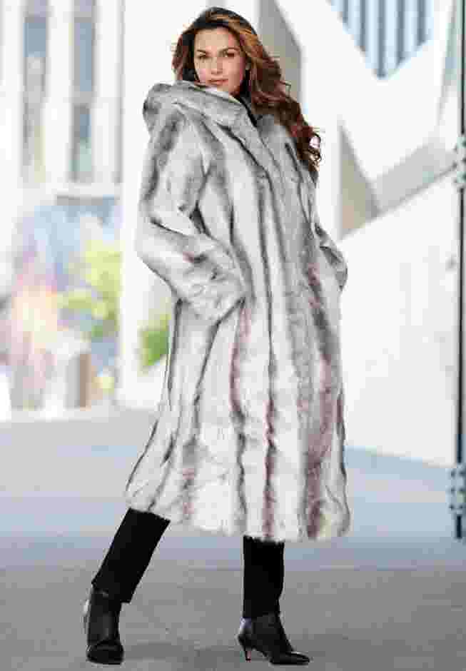 Hooded Long Faux Fur Coat image number 4