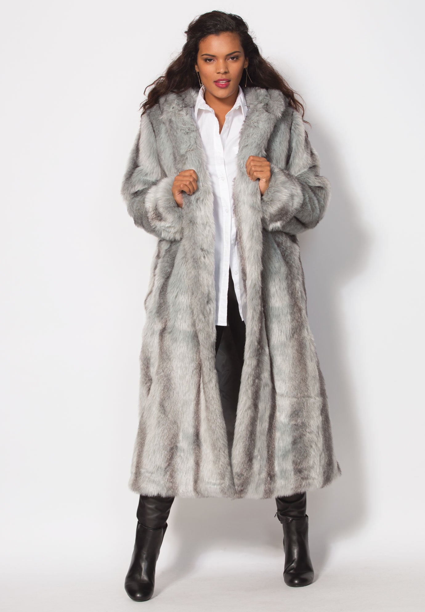 Plus Size Hooded Faux Fur Coat image number 2