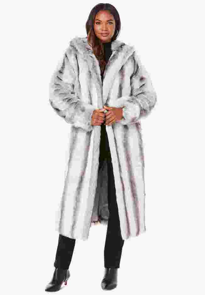 Hooded Long Faux Fur Coat image number 0