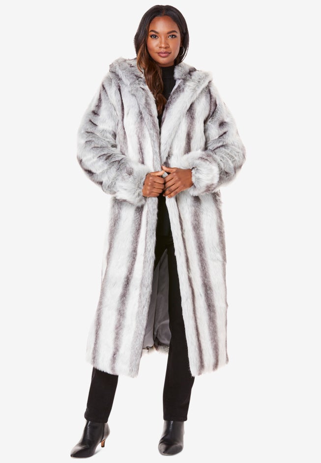 Plus Size Hooded Faux Fur Coat image number 0