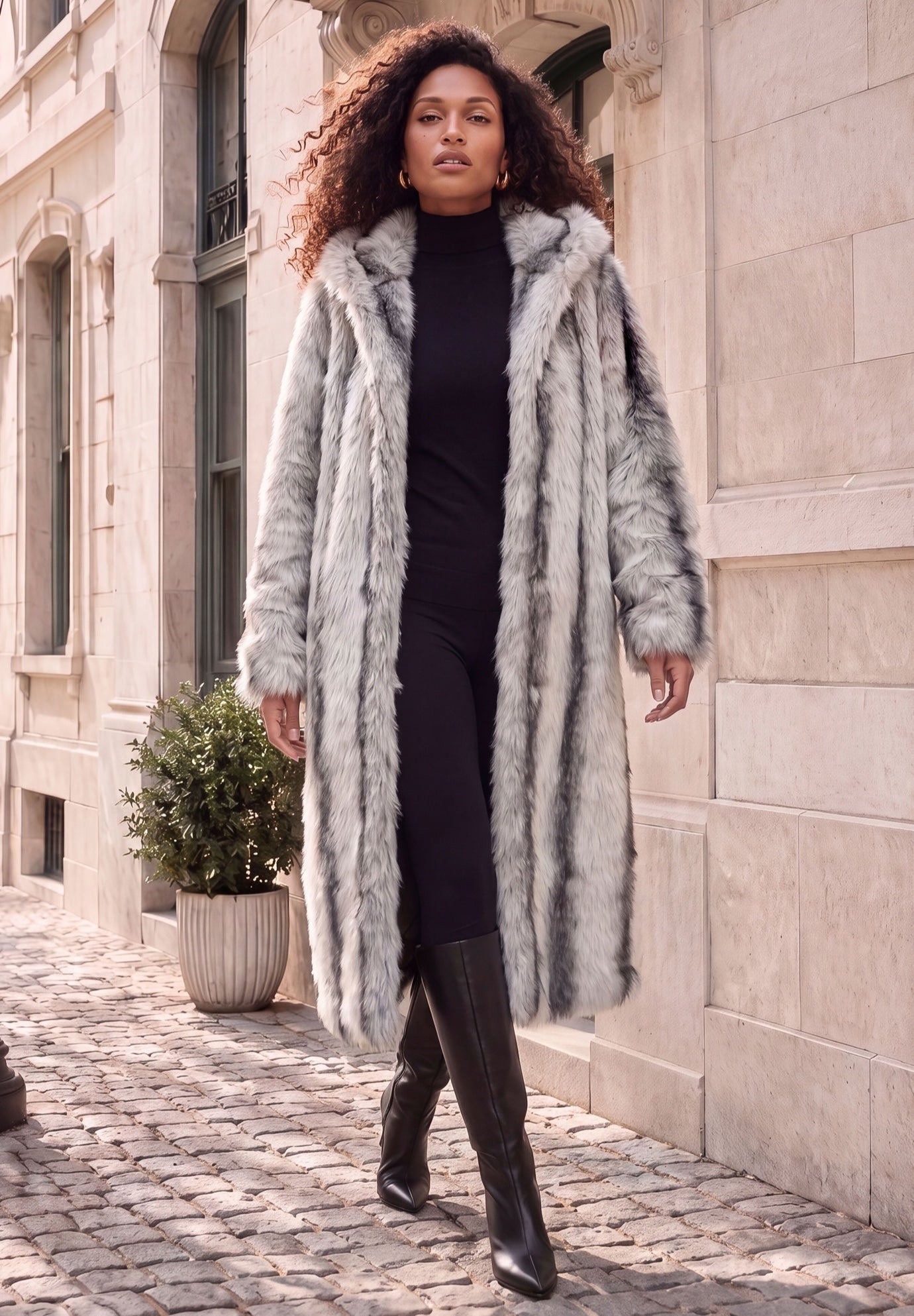 Plus Size Hooded Faux Fur Coat image number 0