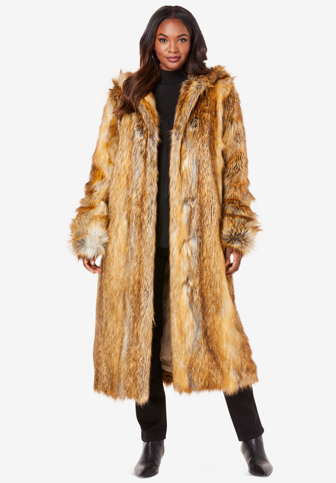 Plus Size Hooded Faux Fur Coat image number 0