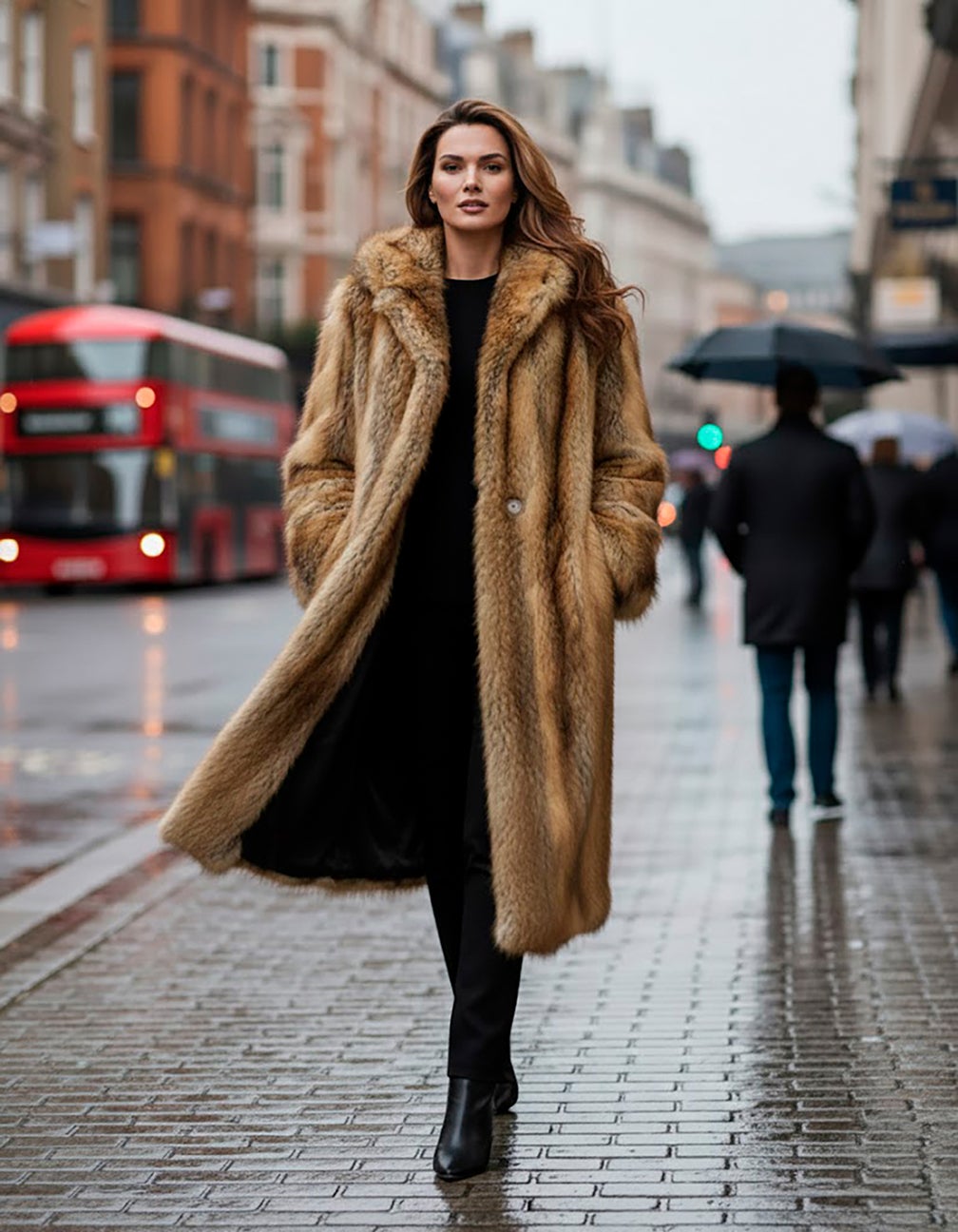 Plus Size Hooded Faux Fur Coat image number 0