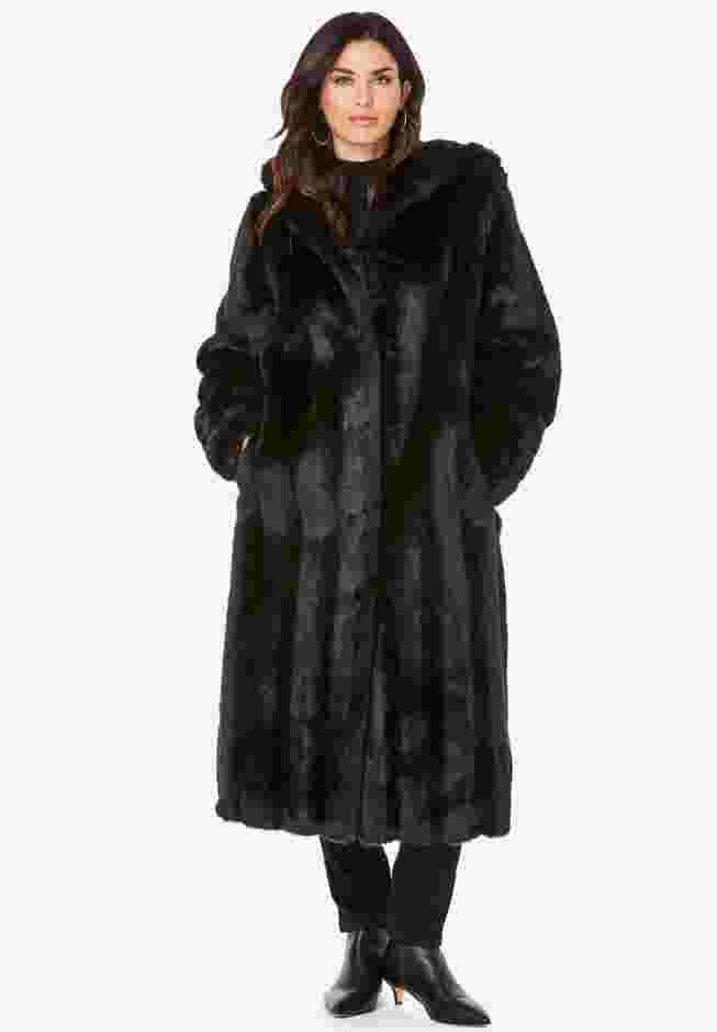Hooded Long Faux Fur Coat image number 0