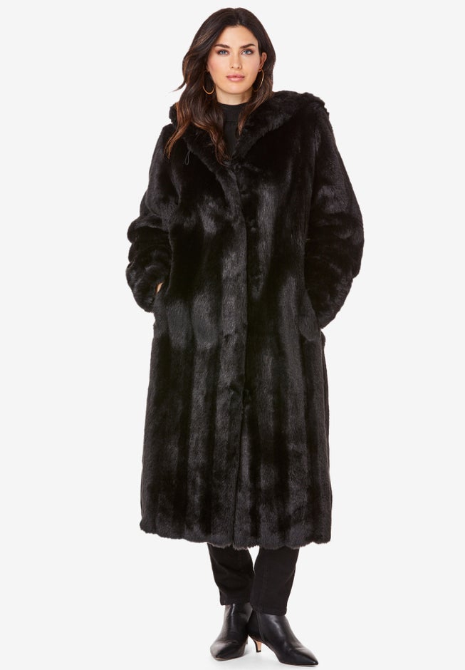 Plus Size Hooded Faux Fur Coat image number 0