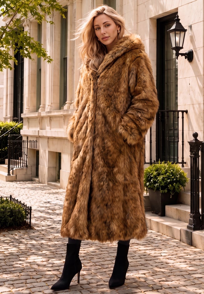 Plus Size Hooded Faux Fur Coat image number 1