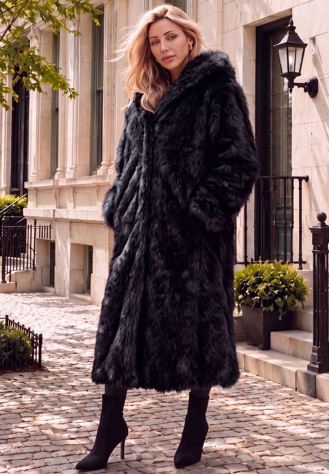 Plus Size Hooded Faux Fur Coat image number 1