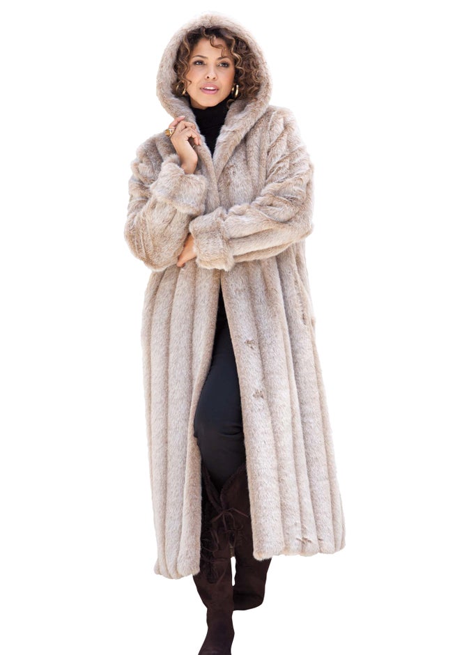 Plus Size Hooded Faux Fur Coat image number 1
