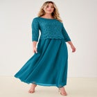 Plus Size Sparkle Lace Popover A-Line Gown with 3/4 Sleeves image number null