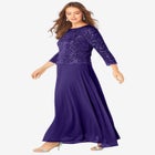 Plus Size Sparkle Lace Popover A-Line Gown with 3/4 Sleeves image number null