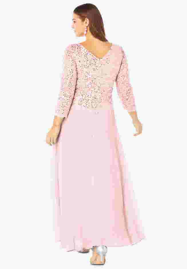 Plus Size Sparkle Lace Popover A-Line Gown with 3/4 Sleeves image number 1