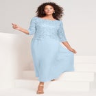 Plus Size Sparkle Lace Popover A-Line Gown with 3/4 Sleeves image number null