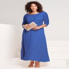 Plus Size Sparkle Lace Popover A-Line Gown with 3/4 Sleeves image number null