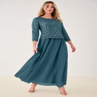 Plus Size Sparkle Lace Popover A-Line Gown with 3/4 Sleeves image number null