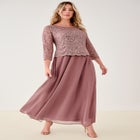 Plus Size Sparkle Lace Popover A-Line Gown with 3/4 Sleeves image number null