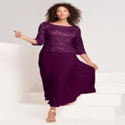 Plus Size Sparkle Lace Popover A-Line Gown with 3/4 Sleeves image number null