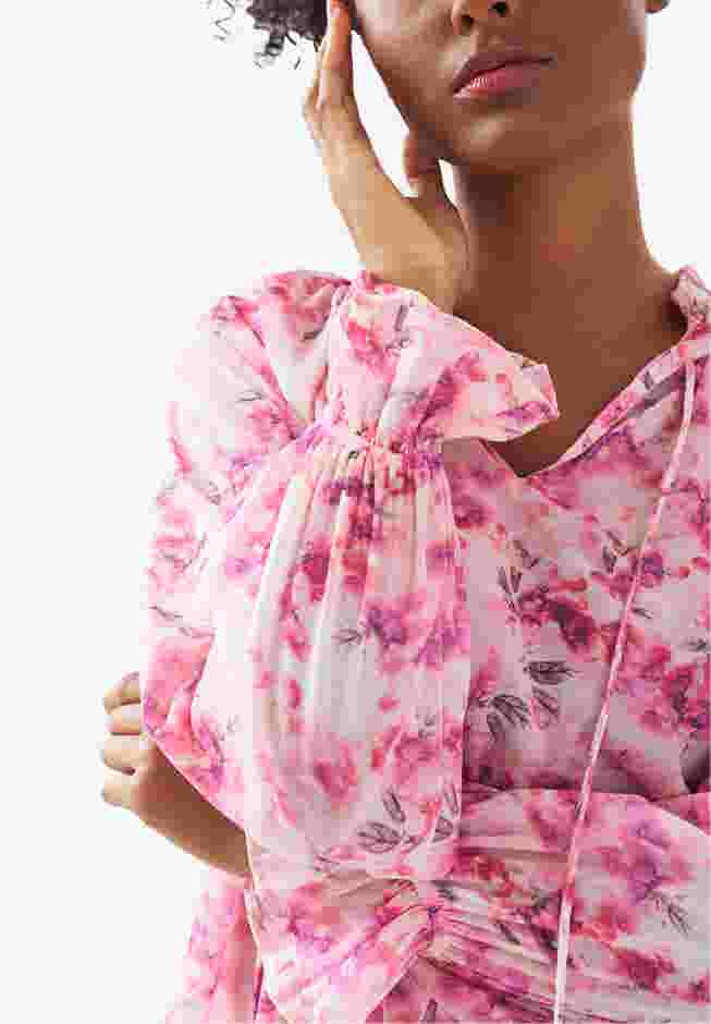 Keyhole Ruffle Trim Blouse image number 2