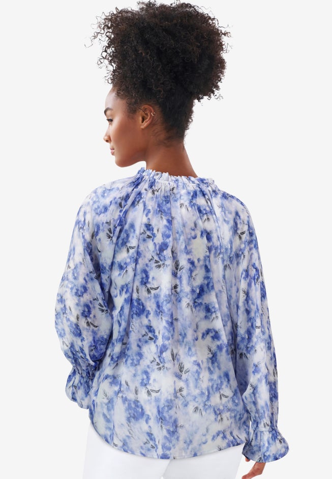 Keyhole Ruffle Trim Blouse image number null