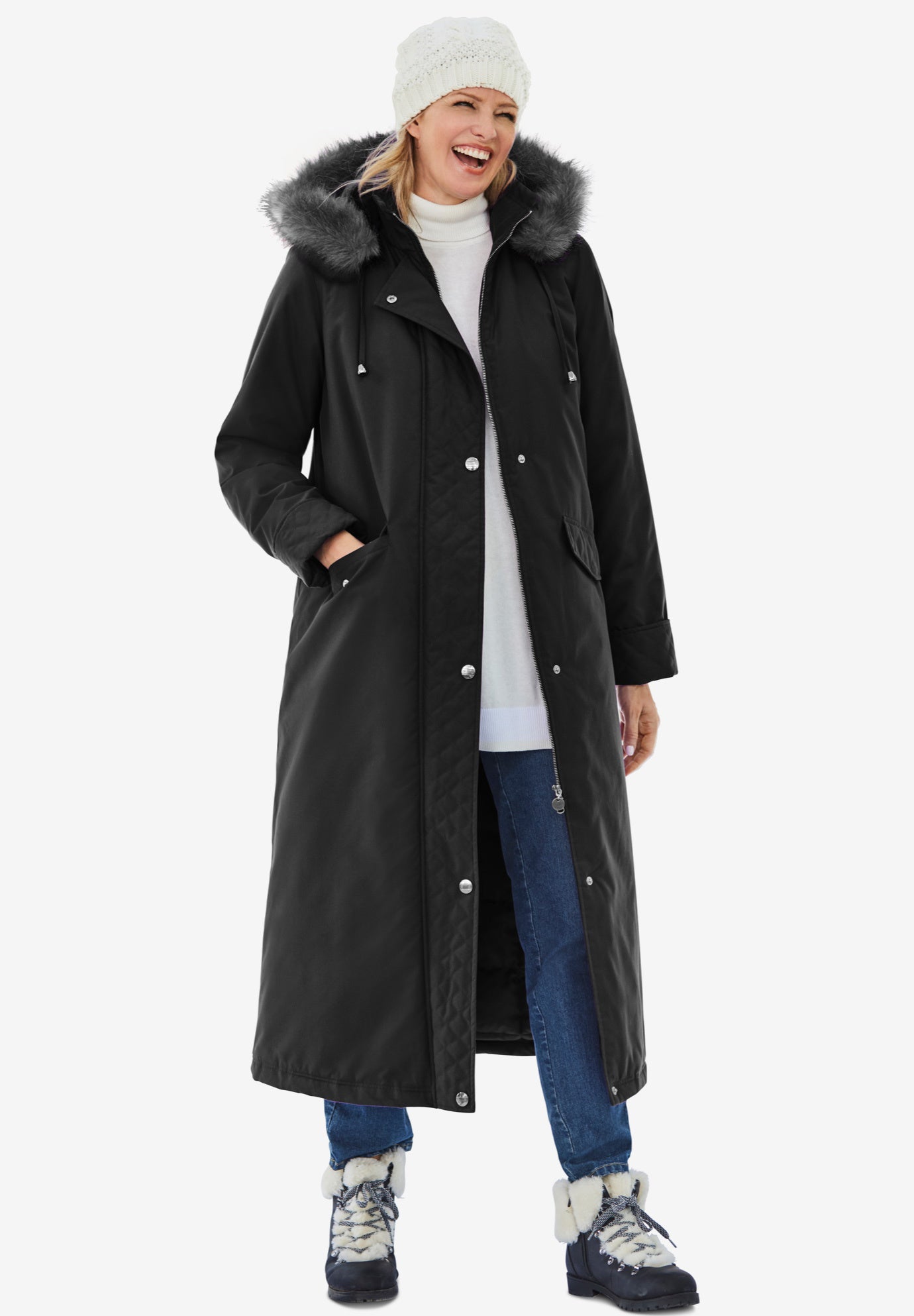 Long Hooded DTM Faux Down Parka Coat image number 0
