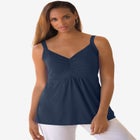 Stretch Cotton Shirred Tank image number null