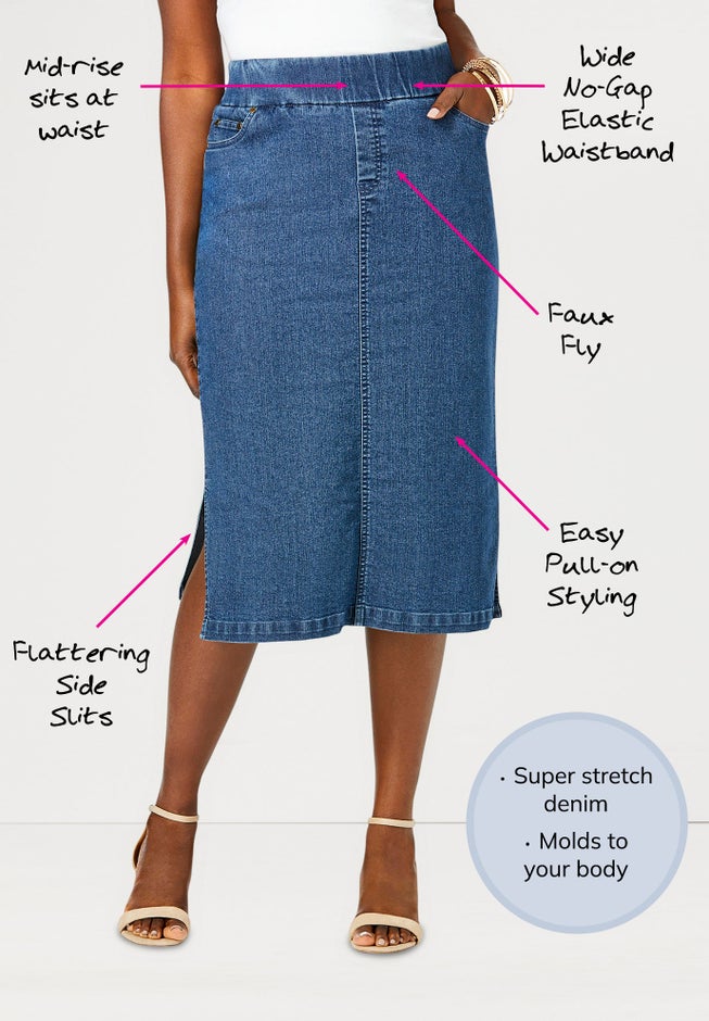 Comfort Waist Stretch Denim Midi Skirt image number 1