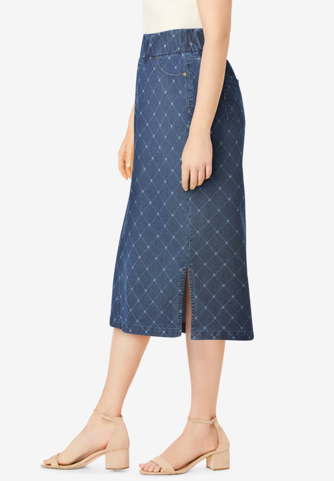 Comfort Waist Stretch Denim Midi Skirt image number 2