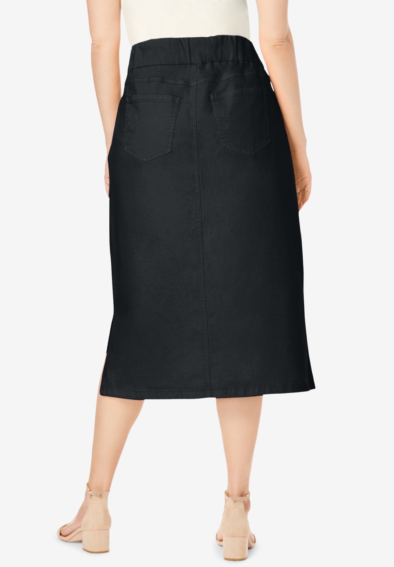 Comfort Waist Stretch Denim Midi Skirt image number 1