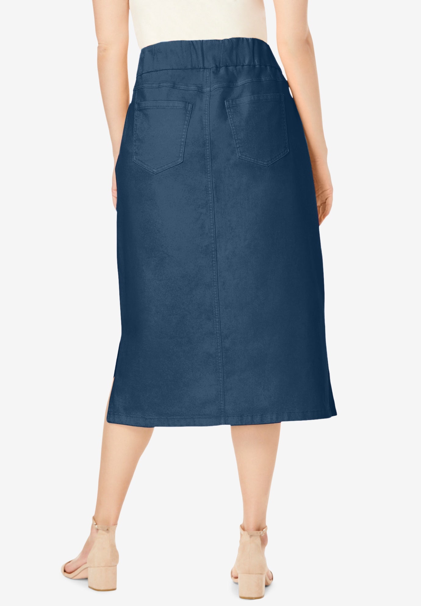 Comfort Waist Stretch Denim Midi Skirt image number 1