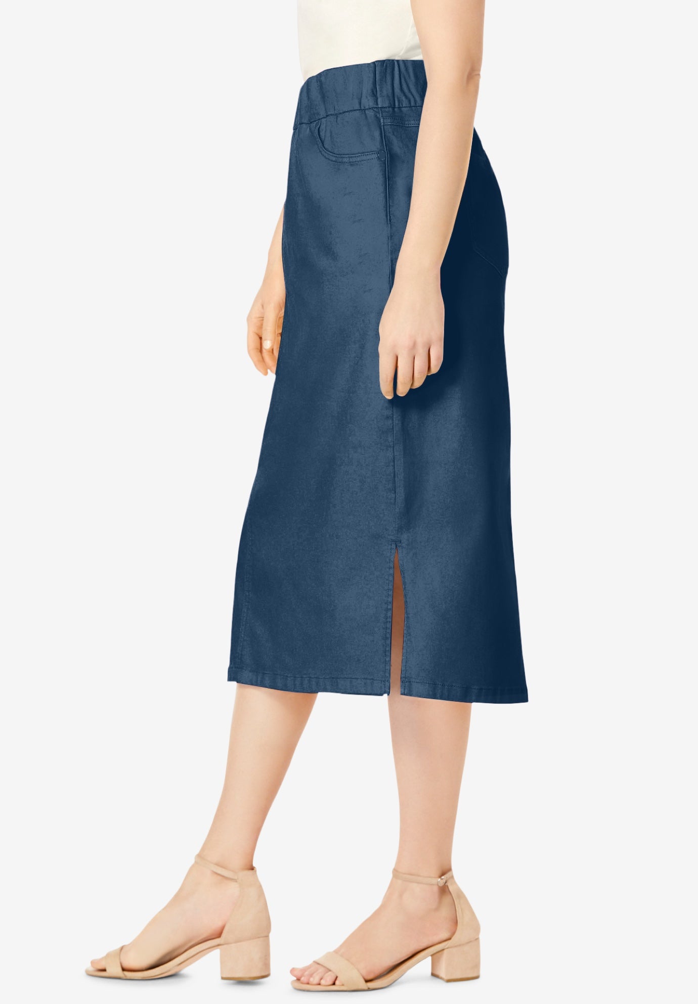 Comfort Waist Stretch Denim Midi Skirt image number 2