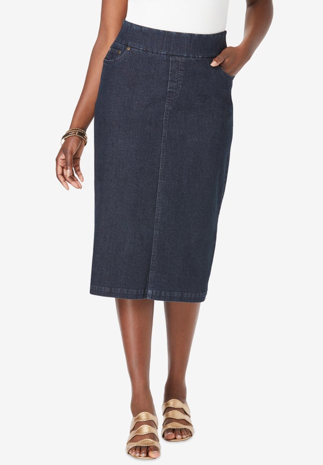 Comfort Waist Stretch Denim Midi Skirt image number 0