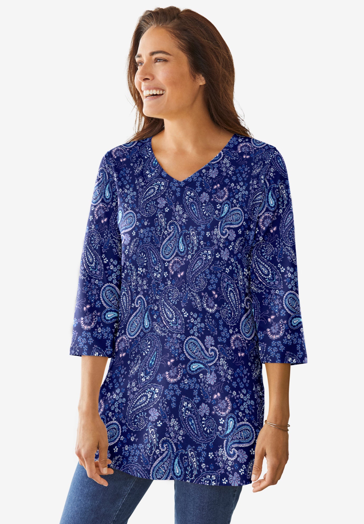 Perfect Printed Three-Quarter-Sleeve V-Neck Tunic image number 0