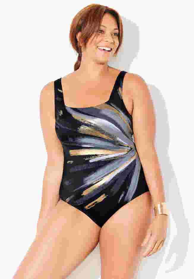 Chlorine Resistant Square Neck Tummy Control One Piece Swimsuit image number 0