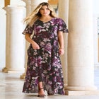 Plus Size Hand Crinkled Flutter-Sleeve Maxi Dress image number null