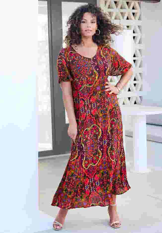 Plus Size Hand Crinkled Flutter-Sleeve Maxi Dress image number 0
