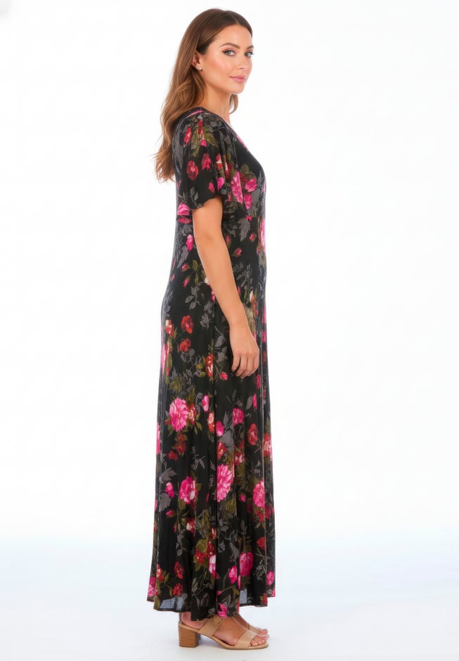 Plus Size Hand Crinkled Flutter-Sleeve Maxi Dress image number 1