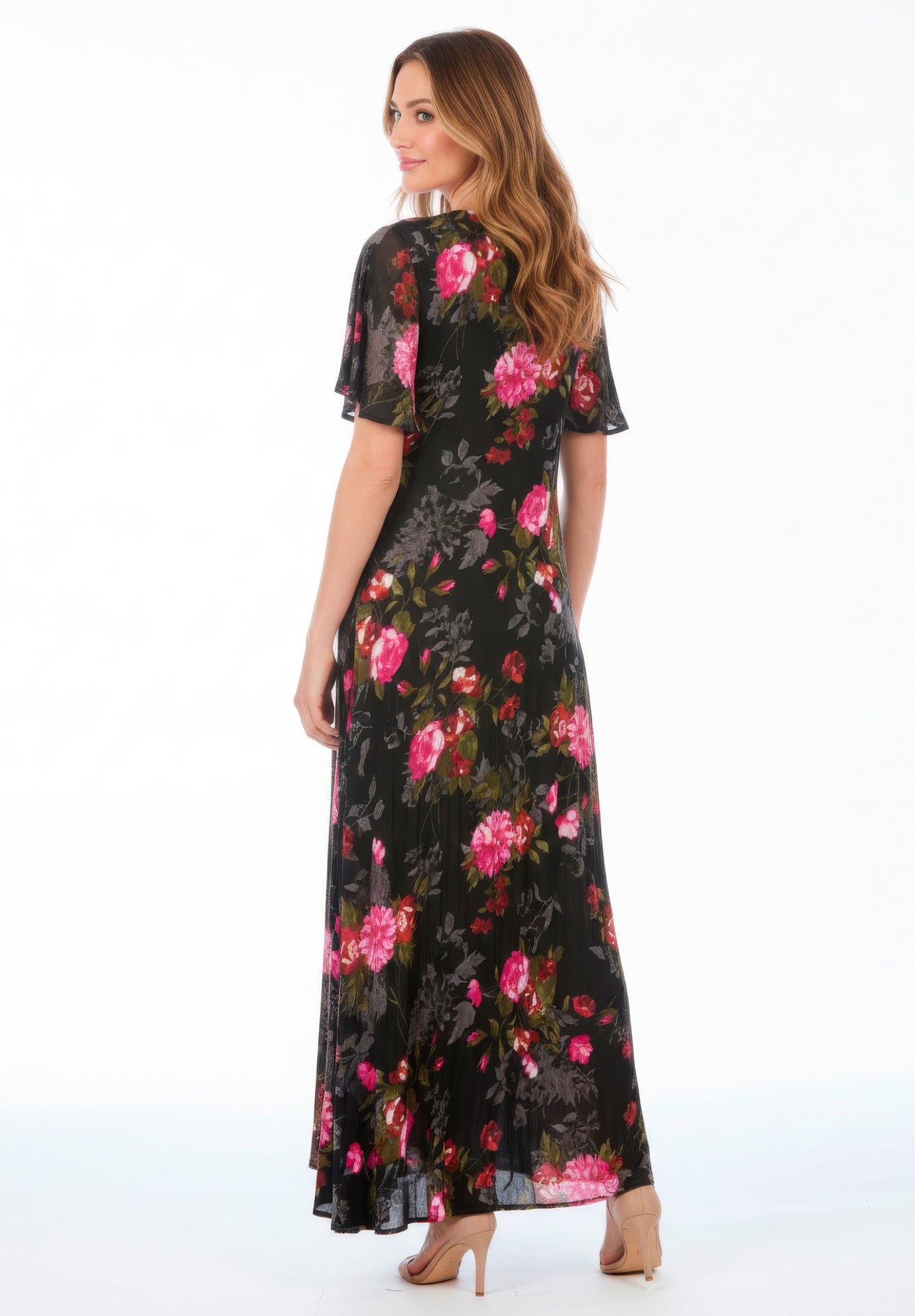 Plus Size Hand Crinkled Flutter-Sleeve Maxi Dress image number 2