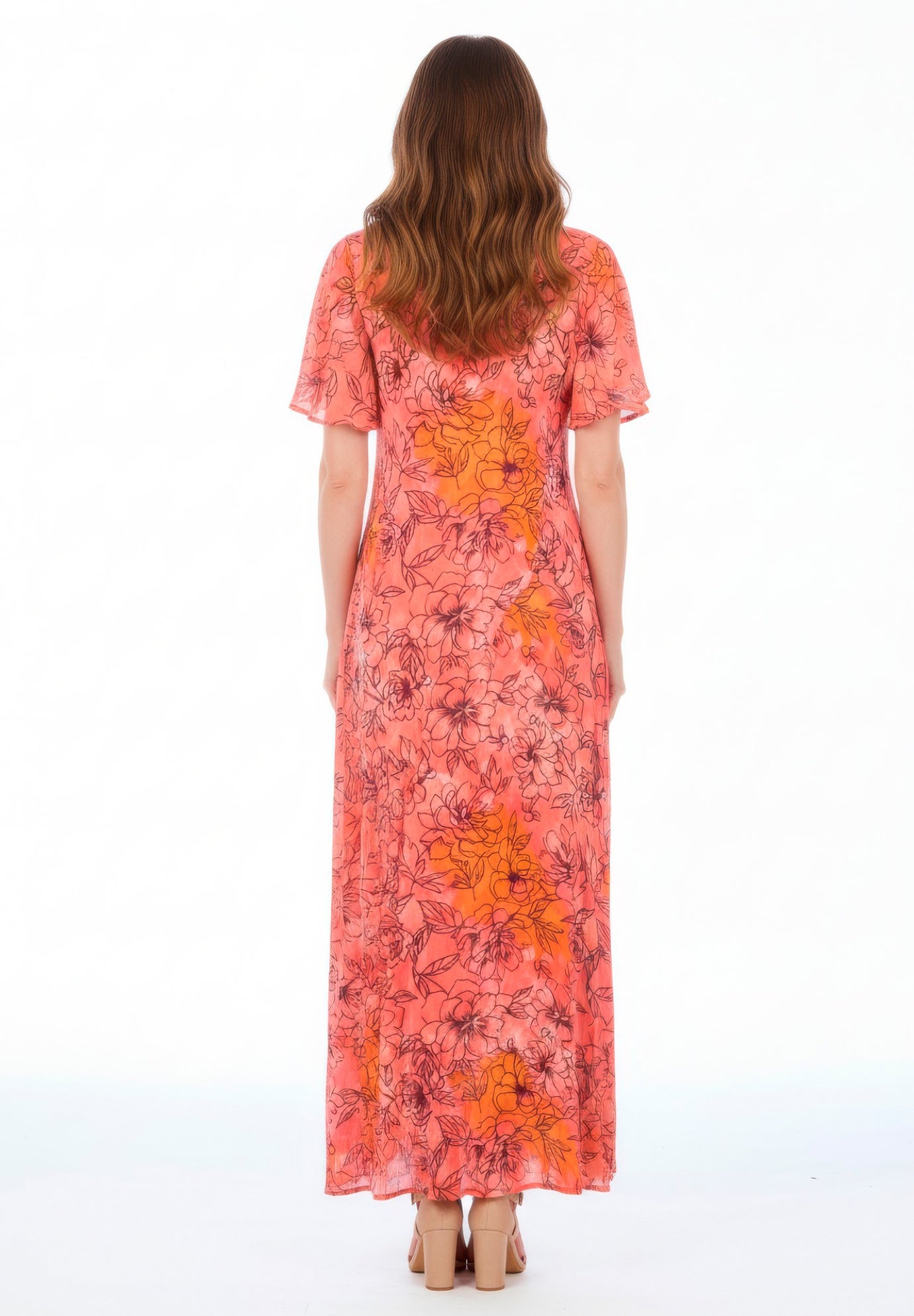 Plus Size Hand Crinkled Flutter-Sleeve Maxi Dress image number 2